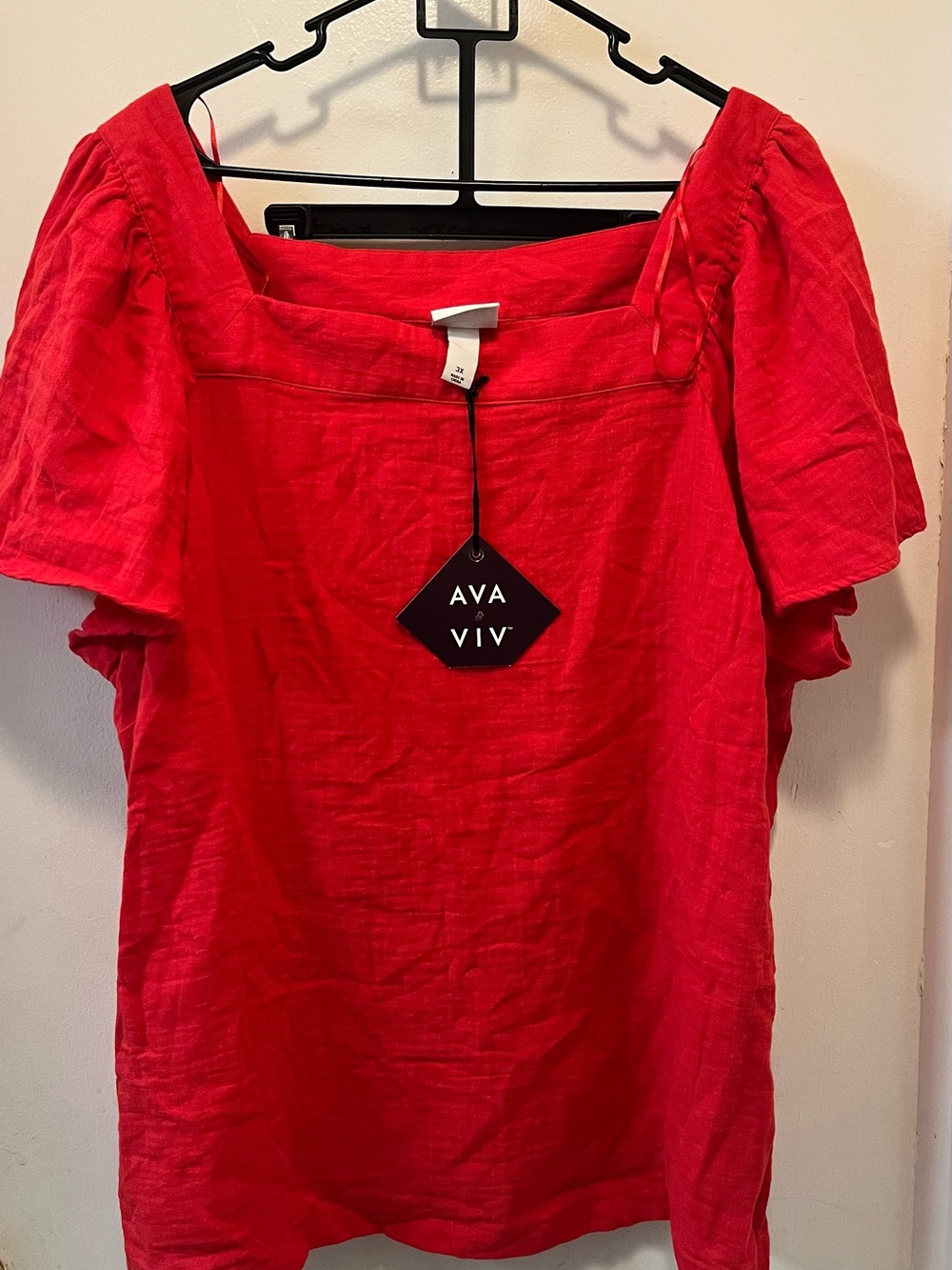 Ava & Viv Bright Red Puff Sleeve Square Neck Top